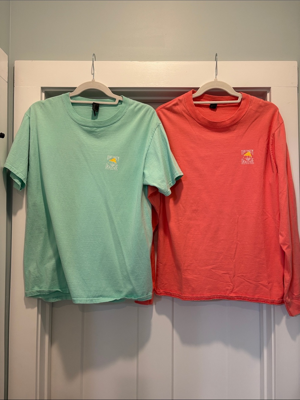 Long Sleeve Women's Tee in Coral with Small Chest Logo